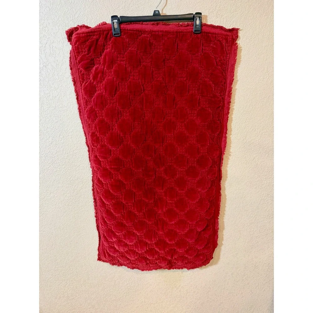 Pottery Barn Velvet Lattice Stitch Quilted Pillow Sham Red Cotton Standard 36x20